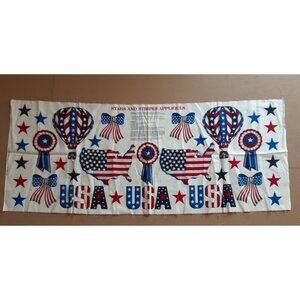 Fabric Panel Patriotic USA America Applique 4th of July Hot Air Balloon Star Bow